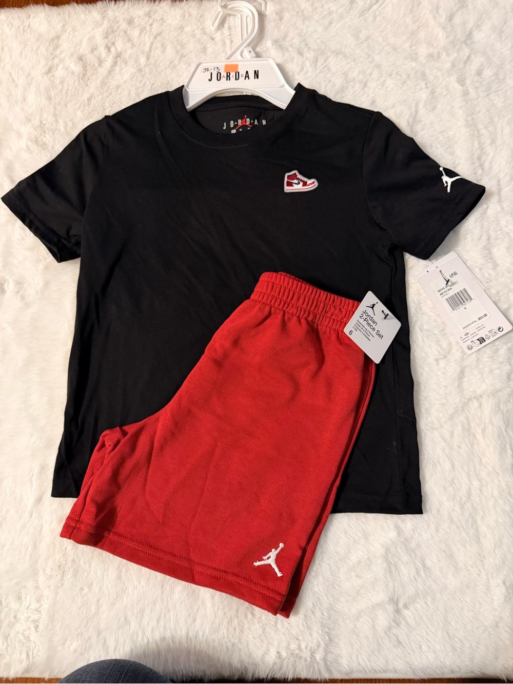 Jordan Black Tee with Red Athletic Shorts Set